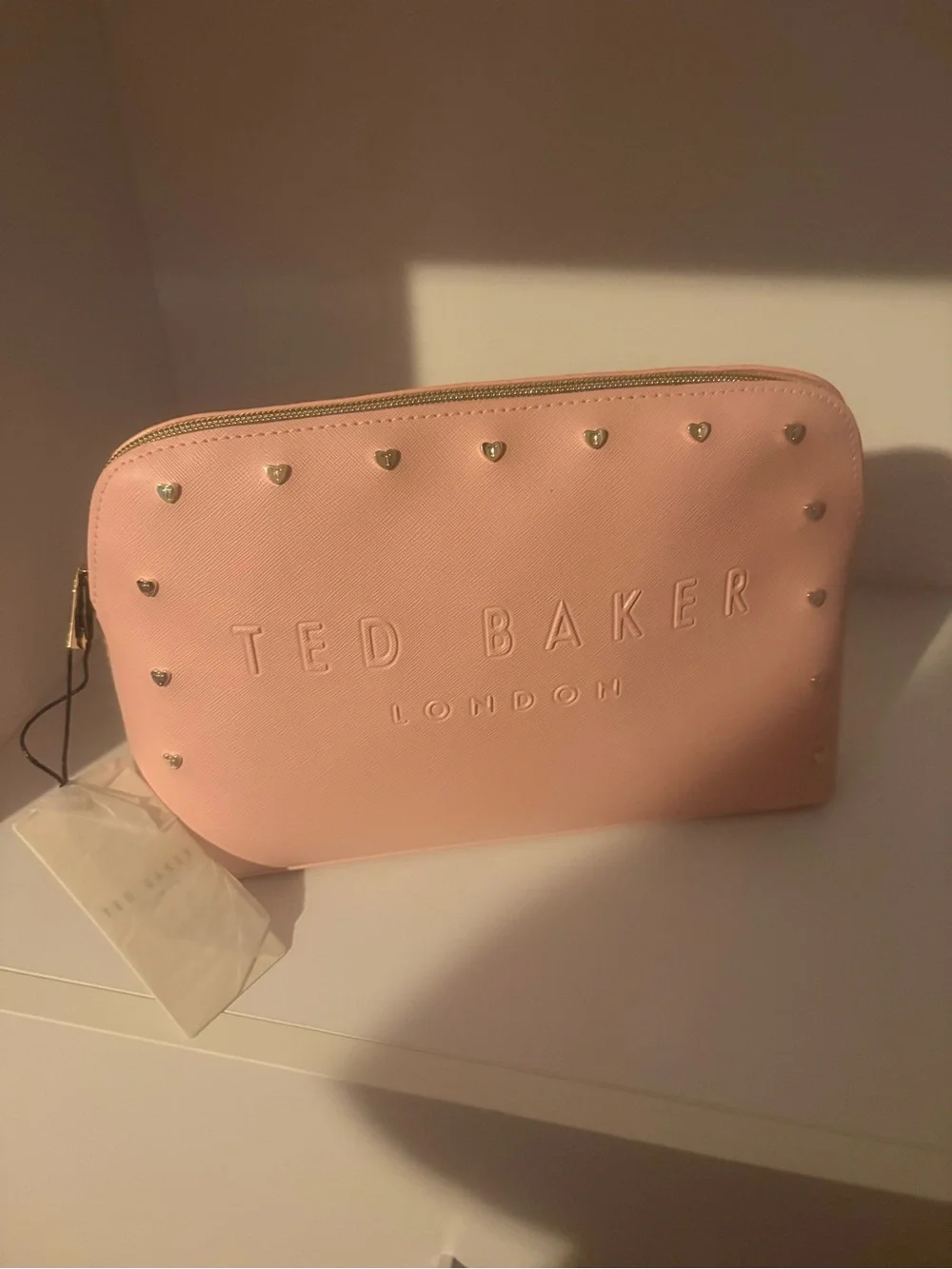 Ted Baker Pink Embossed Logo Heart-Stud Cosmetic Pouch